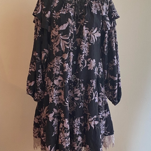 Free People Dresses & Skirts - Black and Purple Floral Fancy Dress